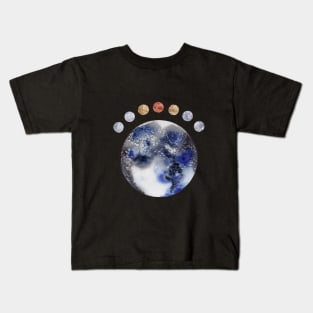 Abstract Planet Moons in Black, Blue. Gold, Silver, and Copper Kids T-Shirt